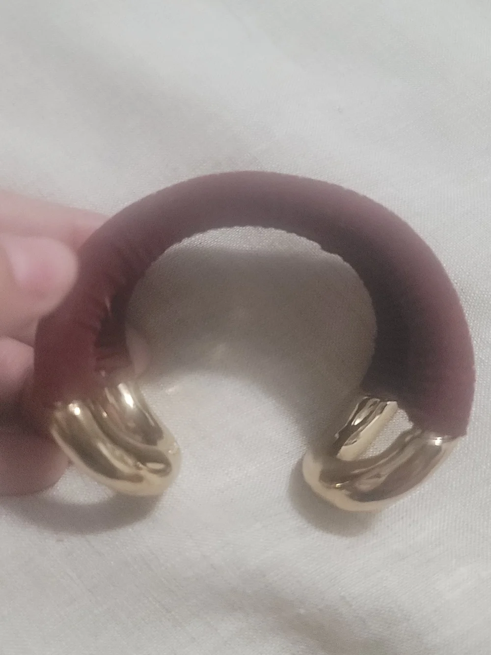 Textured Burgundy Cuff Bracelet with Gold Accents